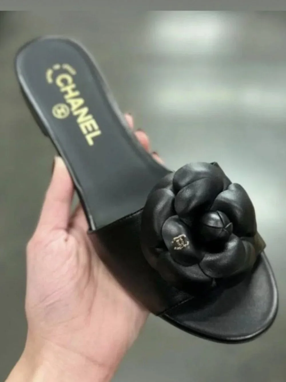 Chanel Camellia Flower Slides CC logo Mules Sandals, sz38